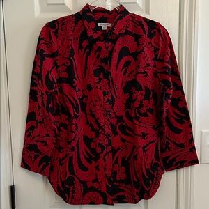 Chico's Vibrant Red and Black Patterned Shirt